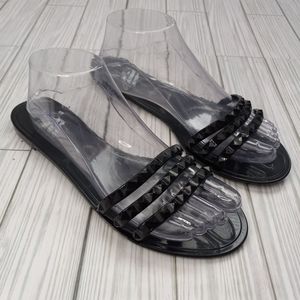 Aria B Pyramid Studded Black Jelly Sandals